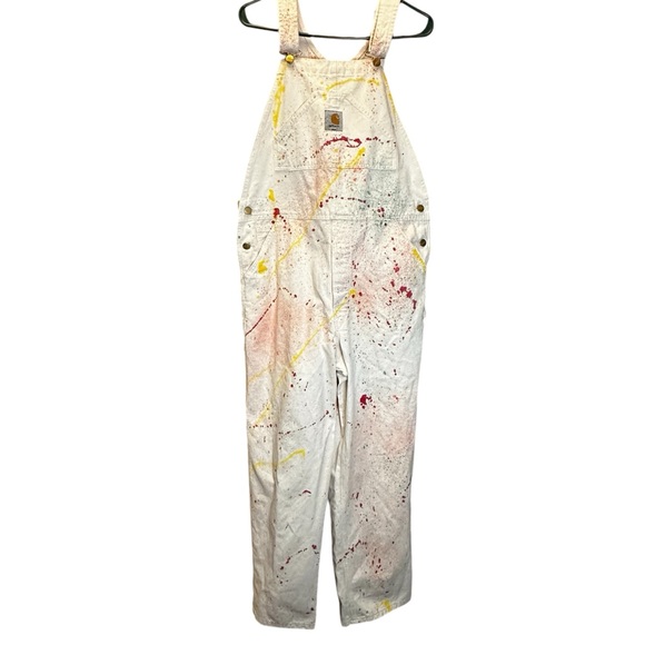 VTG customized Carhartt Overalls White‎ Carpenter Painter button fly bibs - Picture 2 of 12